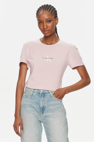 CK Jeans γυναικείο T-shirt βαμβακερό με κεντημένο λογότυπο - J20J222564 Ροζ